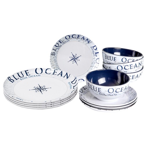 Housewares and Textiles - Melamine Dinnerware Set Blue Ocean 16 Pieces