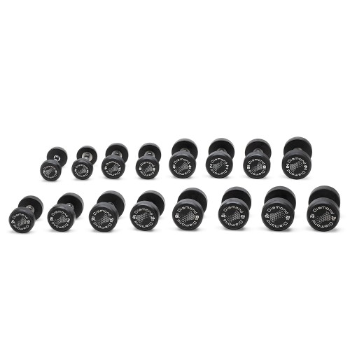 Fitness - Set 16 Pairs Rubberized Round Dumbbells 2-24 Kg Pro Black