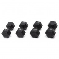 Set Of 4 Pairs Of Hexagonal Rubberized Dumbbells 22.5-30kg With Burnished Grip