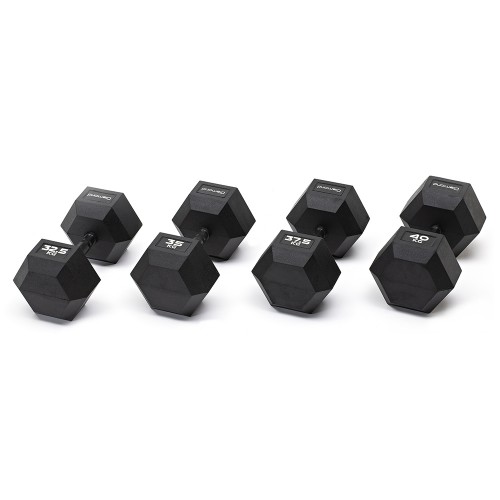 Pesistics - Set Of 4 Pairs Of Hexagonal Rubberized Dumbbells 32.5-40kg With Burnished Grip