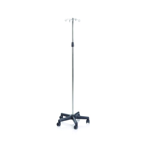 Poles for IV/Hypodermoclysis - Pole In Steel With Wheels And 4 Stainless Steel Hooks
