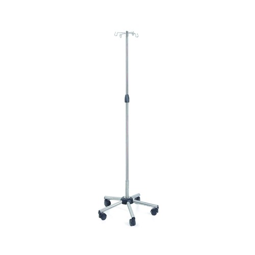 Poles for IV/Hypodermoclysis - Pole With 4 Hooks With Wheels And Base In Stainless Steel