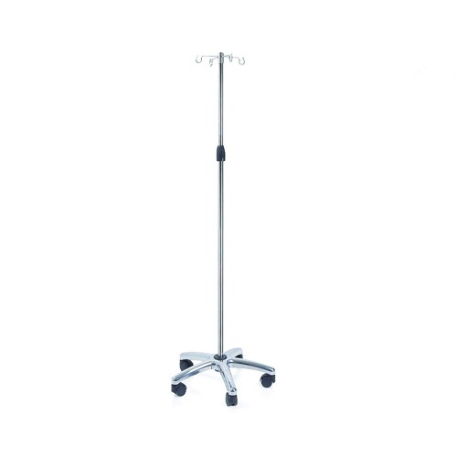 Medical - Pole With 4 Stainless Steel Hooks With Aluminum Base And Wheels