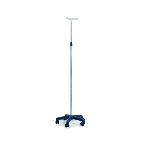 Poles for IV/Hypodermoclysis - Pole In Steel With Wheels And 2 Plastic Hooks