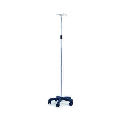 Poles for IV/Hypodermoclysis - Pole In Steel With Wheels And 4 Plastic Hooks