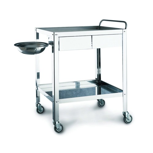 Medical - Stainless Steel Dressing Trolley 70x50x80h 2 Drawers For Basin And Basin