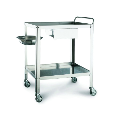 Sanitary trolleys - Stainless Steel Dressing Trolley 70x50x80h With Drawer And Basin