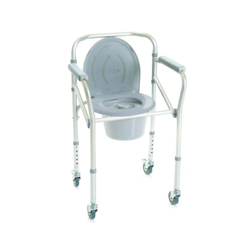 Chaises de toilette et de douche - Chaise Pliante Toilette Confortable Sur Roulettes 4 Fonctions En 1