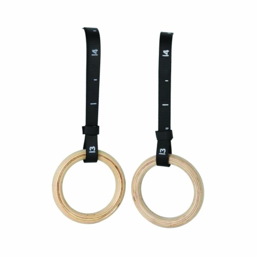 Functional Training - Pair Of Gymnastic Rings In Beech Wood With Adjustable Nylon Straps