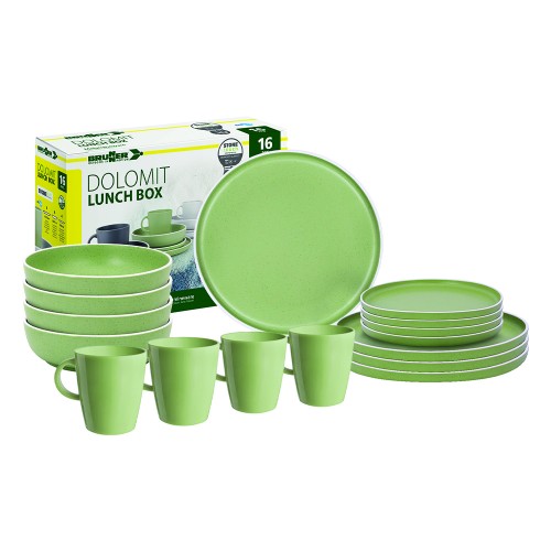 Kitchen items - Colored Melamine Dinnerware Set Lunch Box Dolomit Green 16pcs