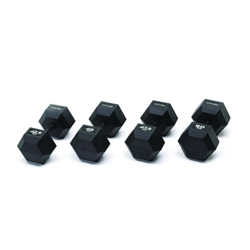 Fitness - Set Of 4 Pairs Of Hexagonal Rubberized Dumbbells 42.5-50kg With Burnished Grip