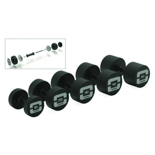 Handlebars - Set Of 10 Pairs Of Rubberized Dumbbells With Rotating Grip From 4 To 24 Kg