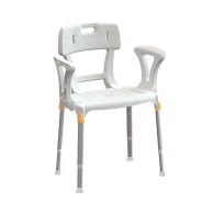 Adjustable Shower Chair For Disabled People, White, With Backrest And Armrests