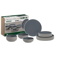 Midday Trilogy Dark 12-piece Melamine Dinnerware Set
