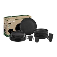 Odette Double Black Melamine Lunch Box Dinnerware Set