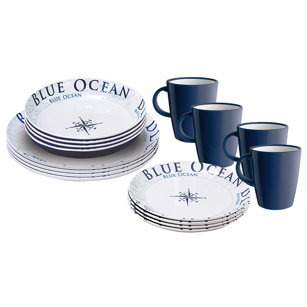 Tableware set - Brunner Melamine Dinnerware Set Lunch Box Blue Ocean 16pcs