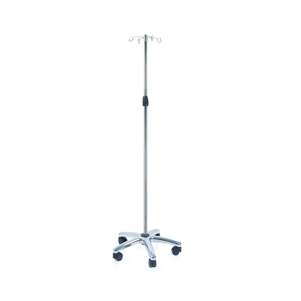 Poles for IV/Hypodermoclysis - Skema Pole With 4 Stainless Steel Hooks With Aluminum Base And Wheels
