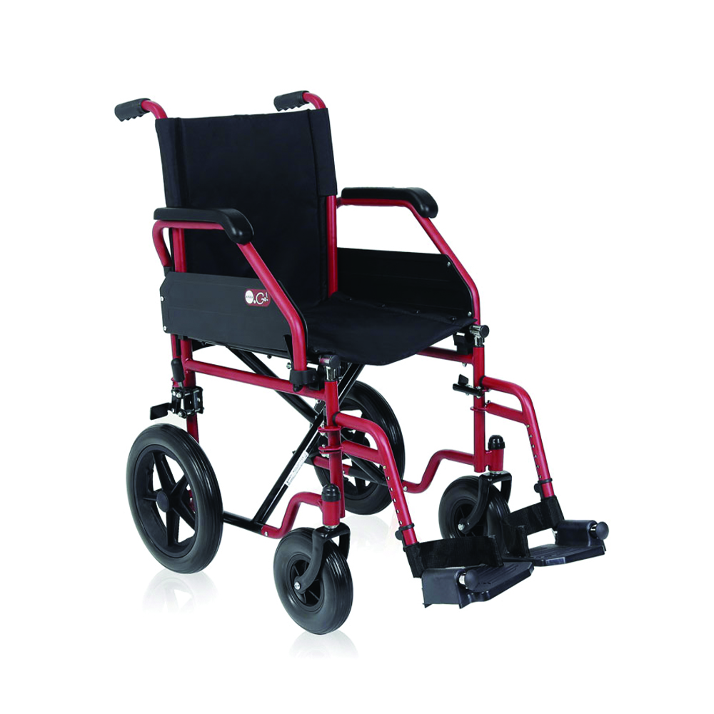 Carrozzine disabili - Ardea One Sedia A Rotelle Carrozzina Pieghevole Go Rosso Da Transito Per Anziani E Disabili