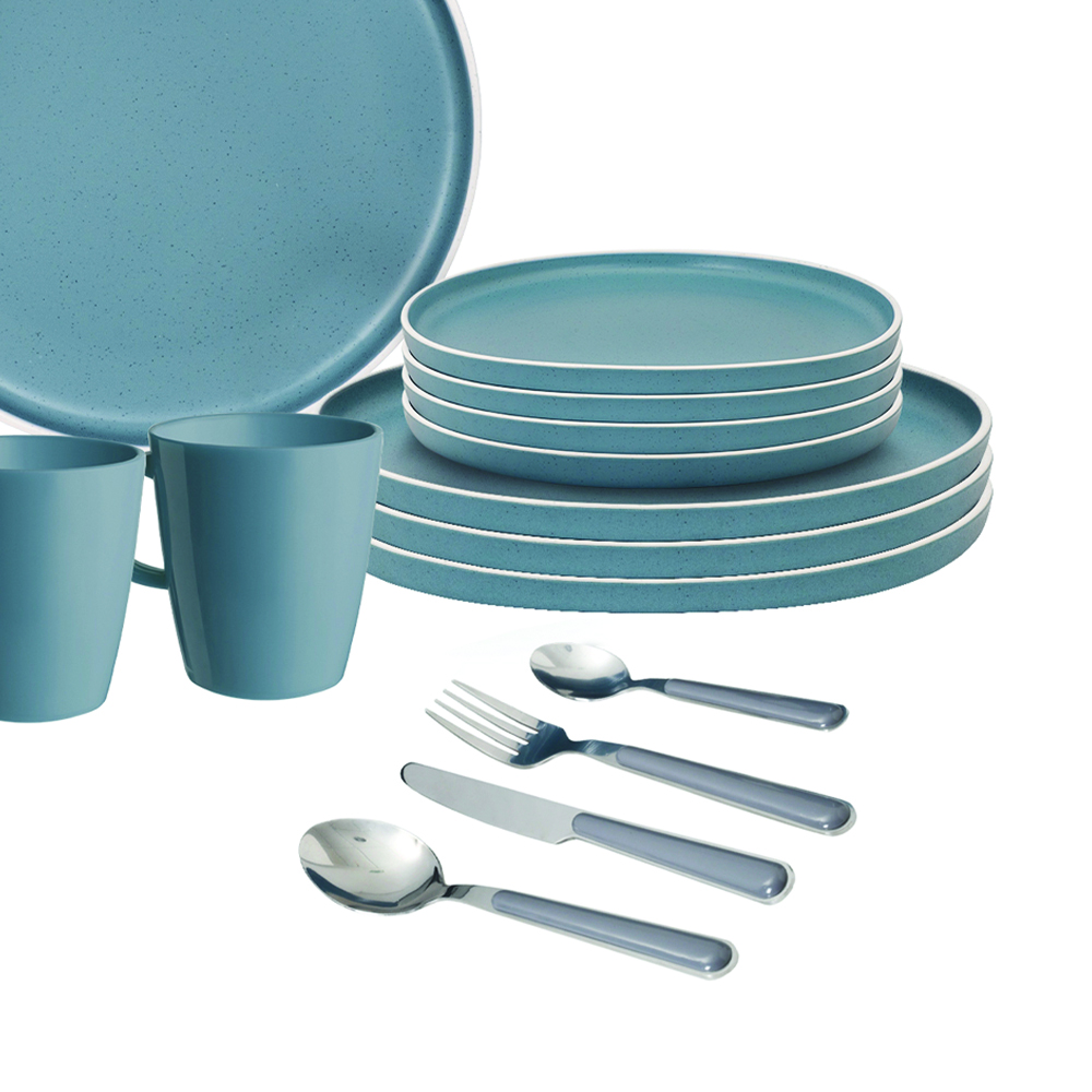 Tableware set - Brunner All Inclusive Dolomit Blue Colored Melamine Dinnerware Set 36 Pieces