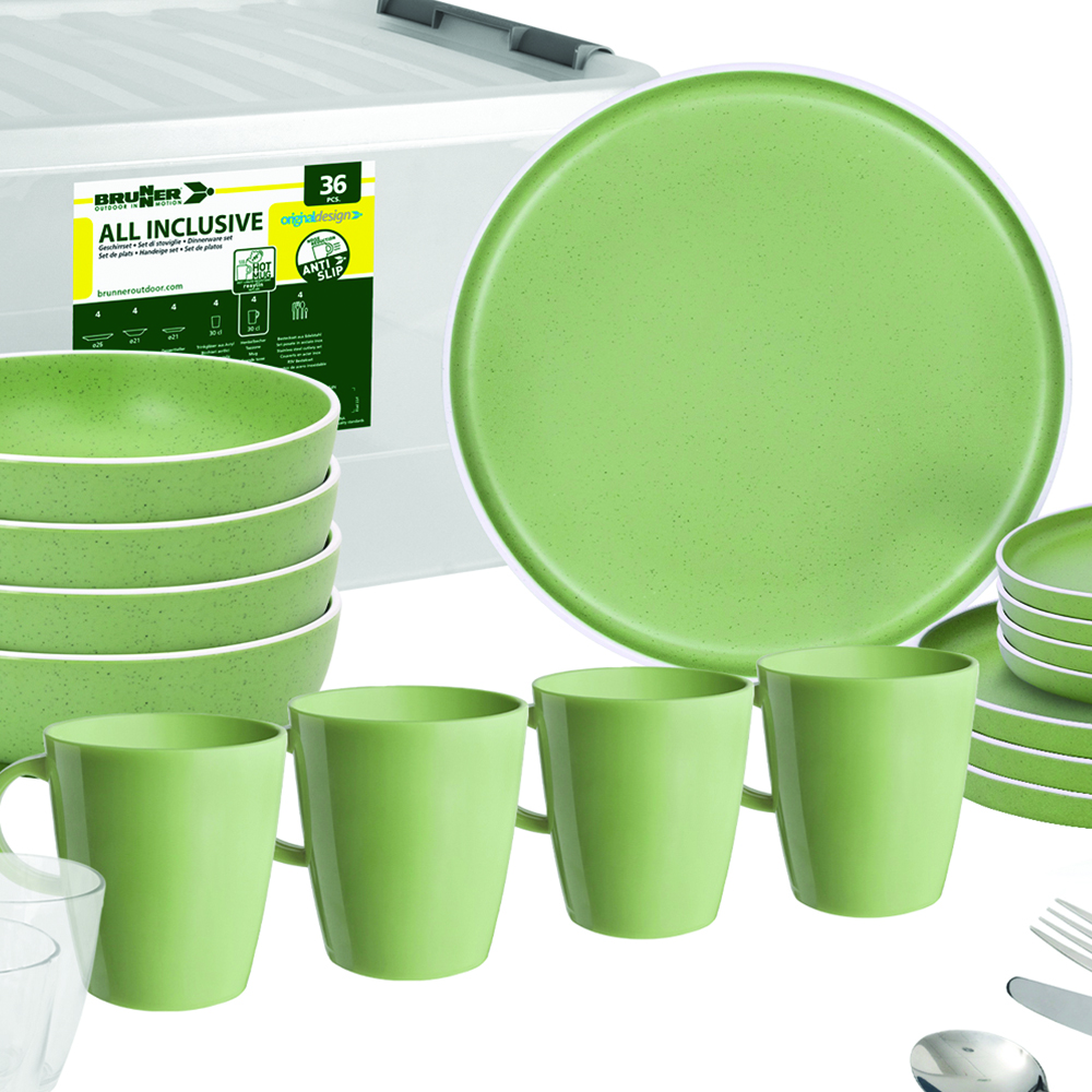 Tableware set - Brunner All Inclusive Dolomit Green Colored Melamine Tableware Set 36 Pieces