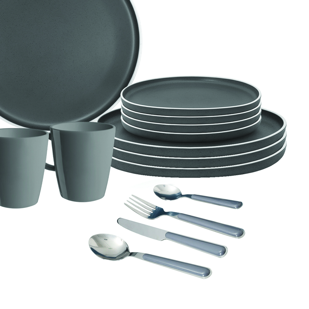 Tableware set - Brunner All Inclusive Dolomit Gray Colored Melamine Dinnerware Set 36pcs