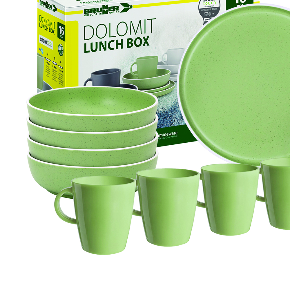 Tableware set - Brunner Colored Melamine Dinnerware Set Lunch Box Dolomit Green 16pcs