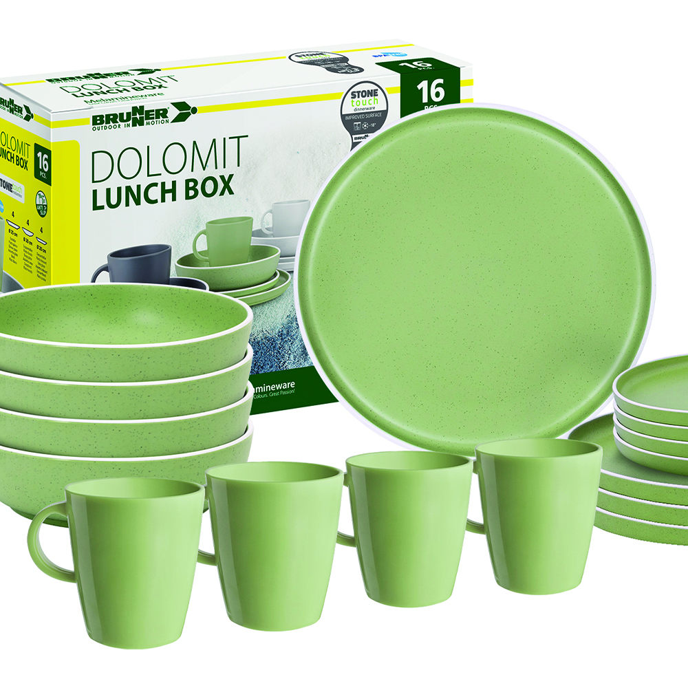 Tableware set - Brunner Colored Melamine Dinnerware Set Lunch Box Dolomit Green 16pcs