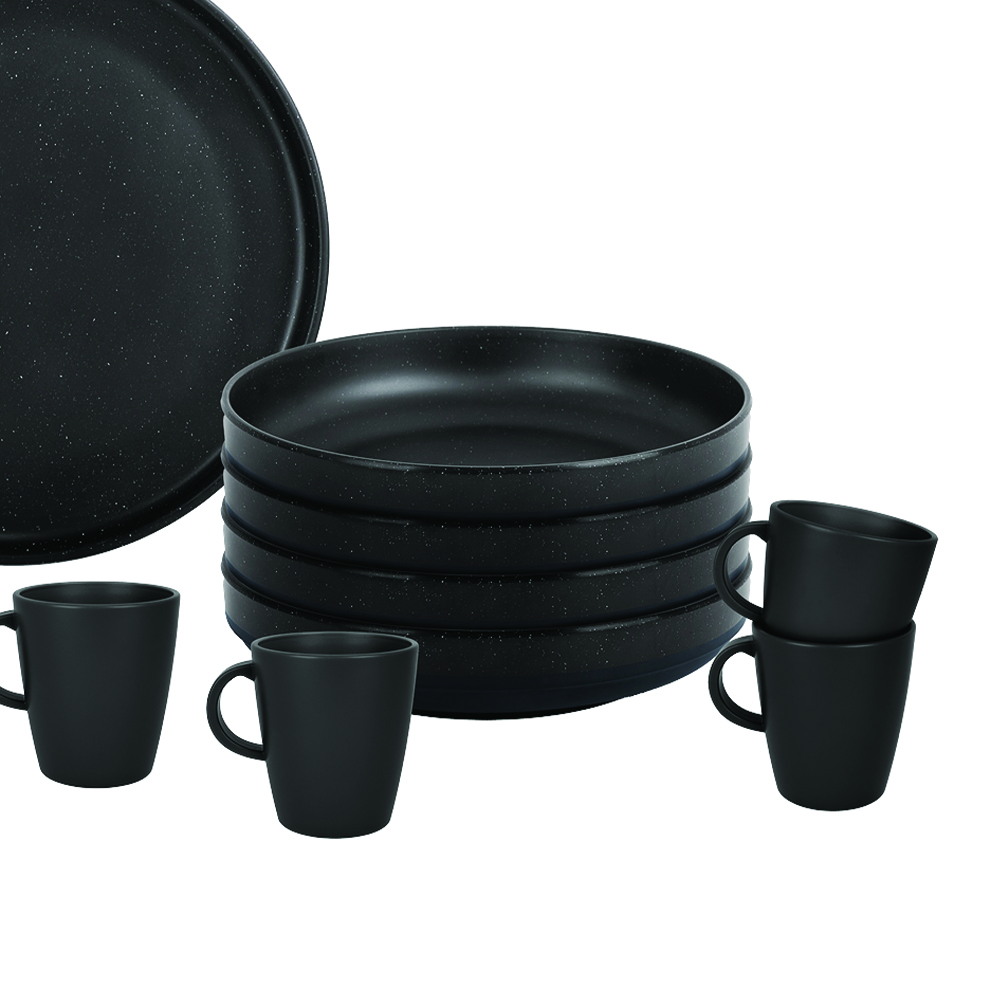 Tableware set - Brunner Colored Melamine Dinnerware Set Lunch Box Odette Double Black 16pcs