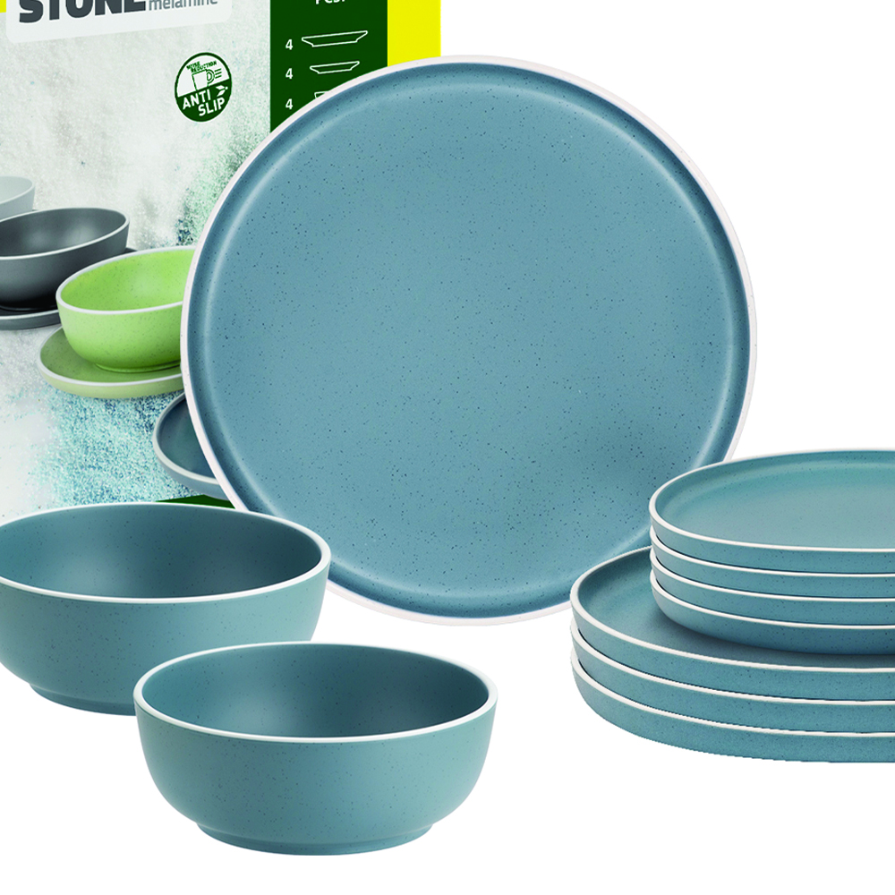 Tableware set - Brunner Midday Dolomit Blue Colored Melamine Dinnerware Set 12pcs