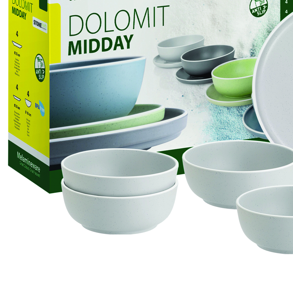 Tableware set - Brunner Midday Dolomit White 12pc Colored Melamine Dinnerware Set