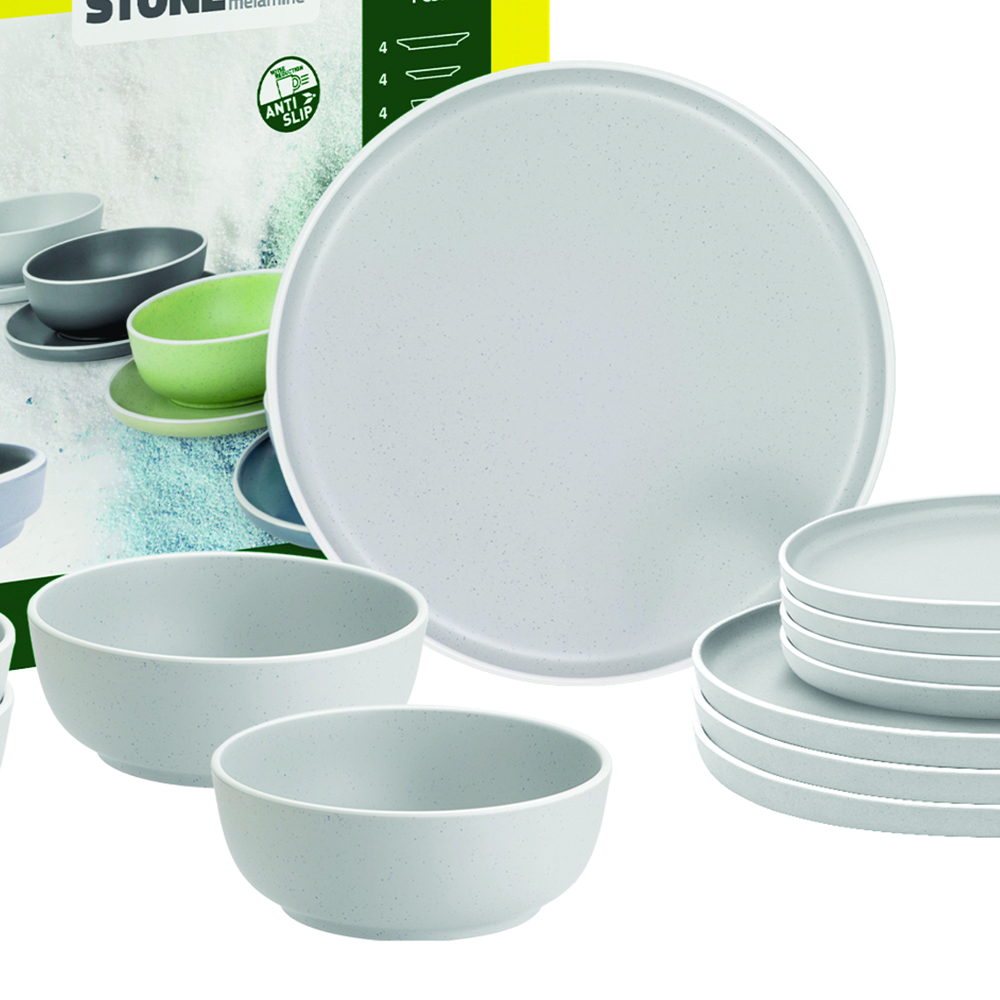 Tableware set - Brunner Midday Dolomit White 12pc Colored Melamine Dinnerware Set