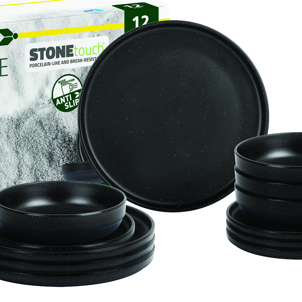 Tableware set - Brunner Melamine And Stone Dinnerware Set Midday Odette Double Black 12pcs