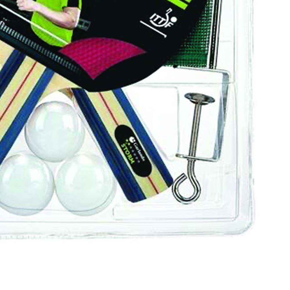Ping Pong Accessories - Garlando Storm Plus Table Tennis Set 2 Rackets 2 Stars + 3 Balls 1 Star With Net And Net Tensioner