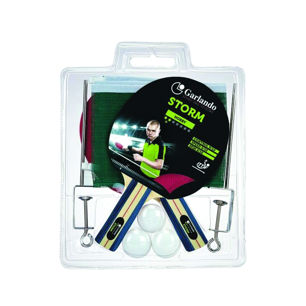 Ping Pong Accessories - Garlando Storm Plus Table Tennis Set 2 Rackets 2 Stars + 3 Balls 1 Star With Net And Net Tensioner