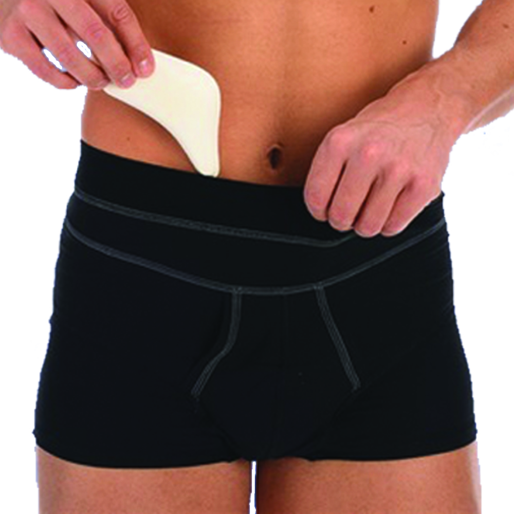 Hernia briefs and belts - Scudotex Black Open Inguinal Hernia Containment Boxer With Pelote