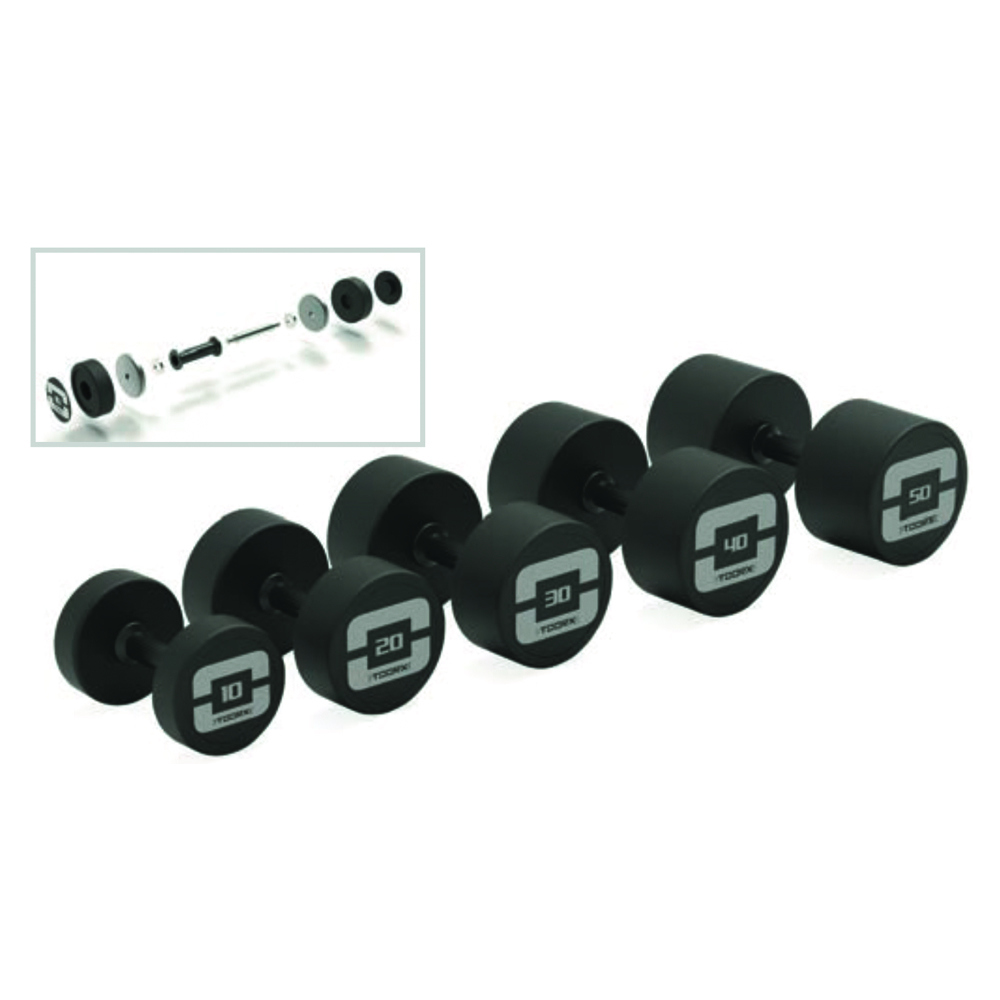 Handlebars - Toorx Set Of 10 Pairs Of Rubberized Dumbbells With Rotating Grip From 4 To 24 Kg