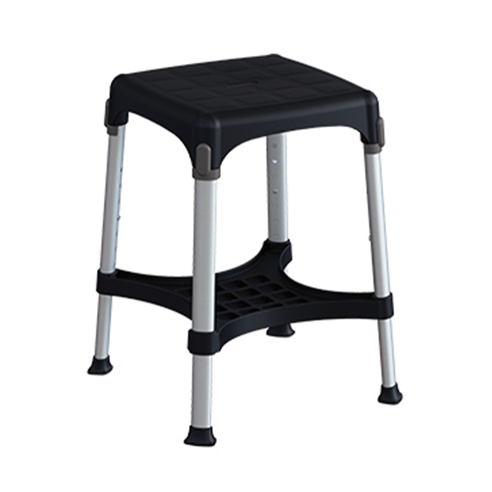 Bath and shower chairs - Wimed King Size Square Black Bathroom Stool With Tray And Adjustable Height