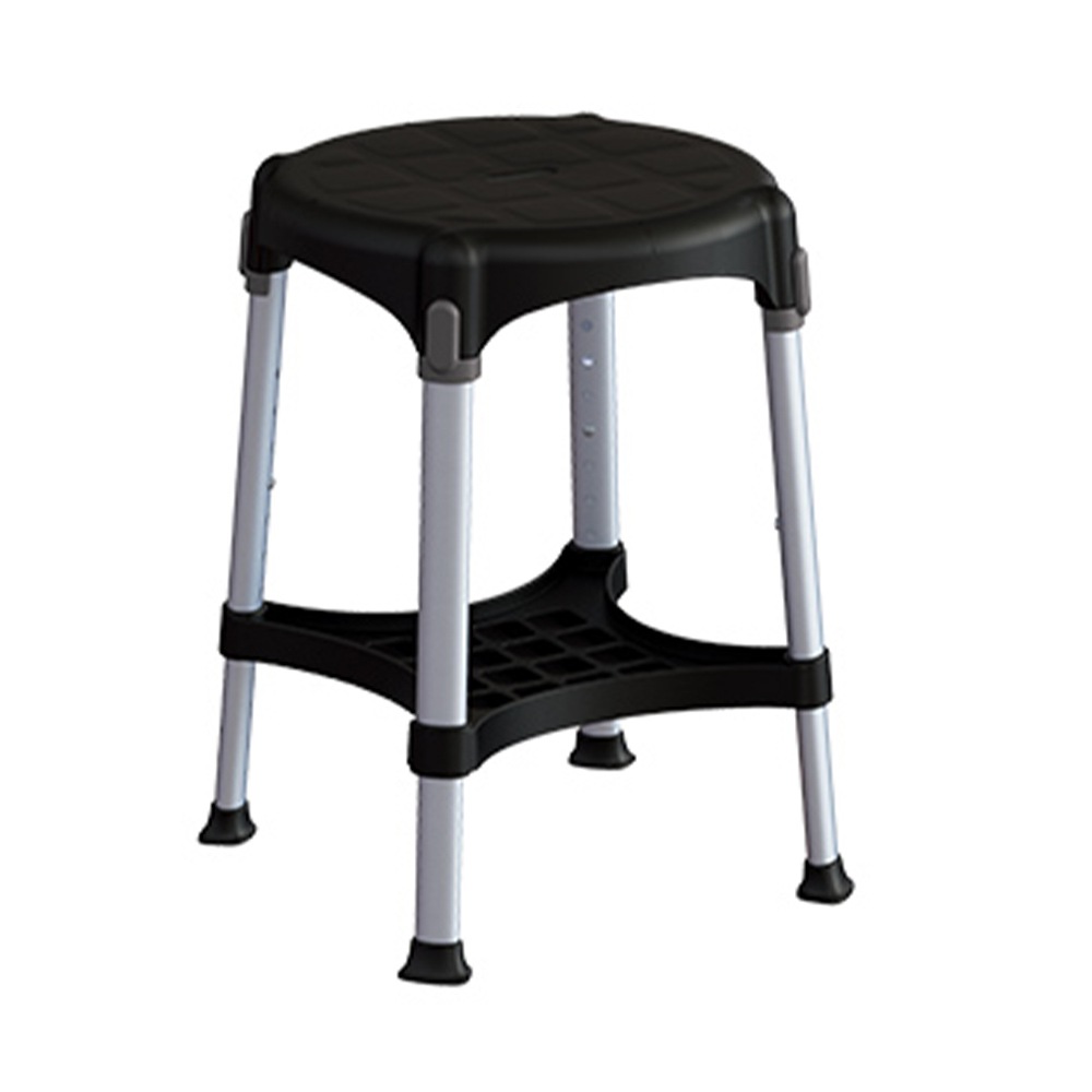 Bath and shower chairs - Wimed King Size Round Black Bathroom Stool With Tray And Adjustable Height